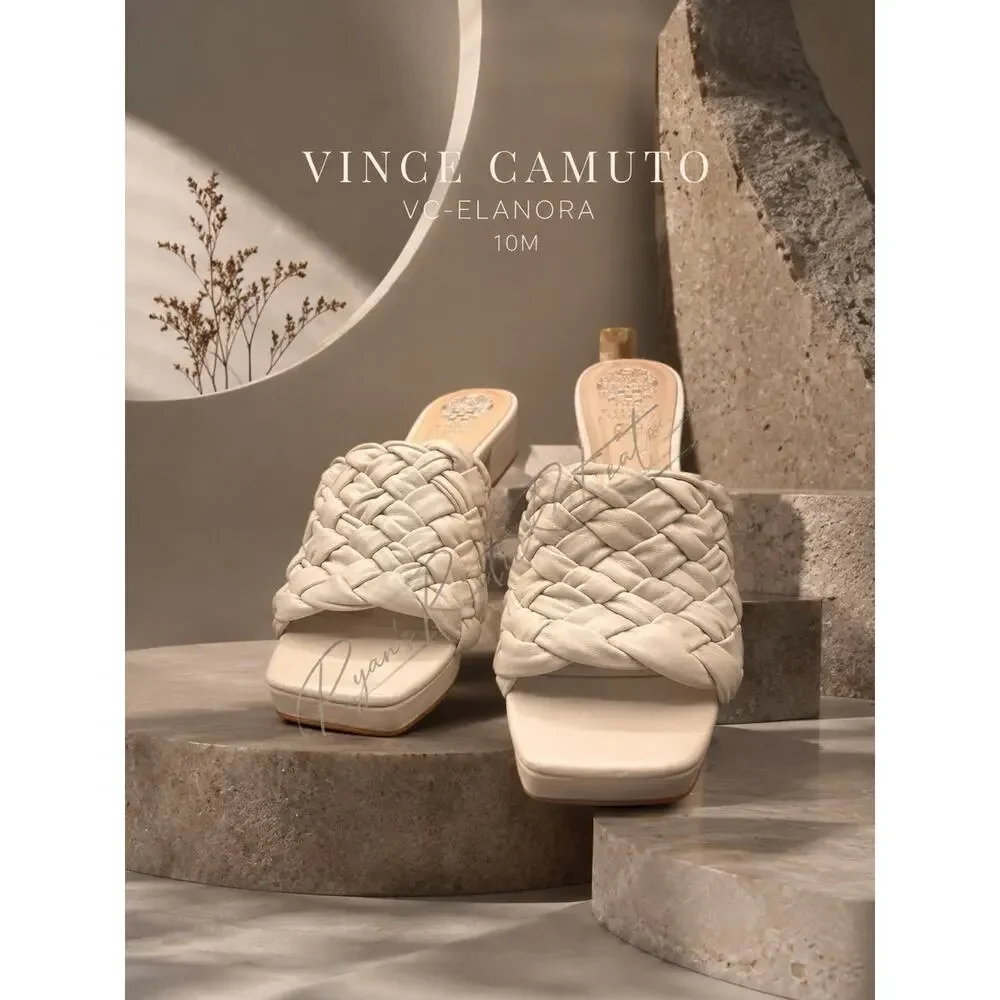 Vince Camuto - New Elanora Woven Leather Block Heel Mule Cream size 10 NWOB DK